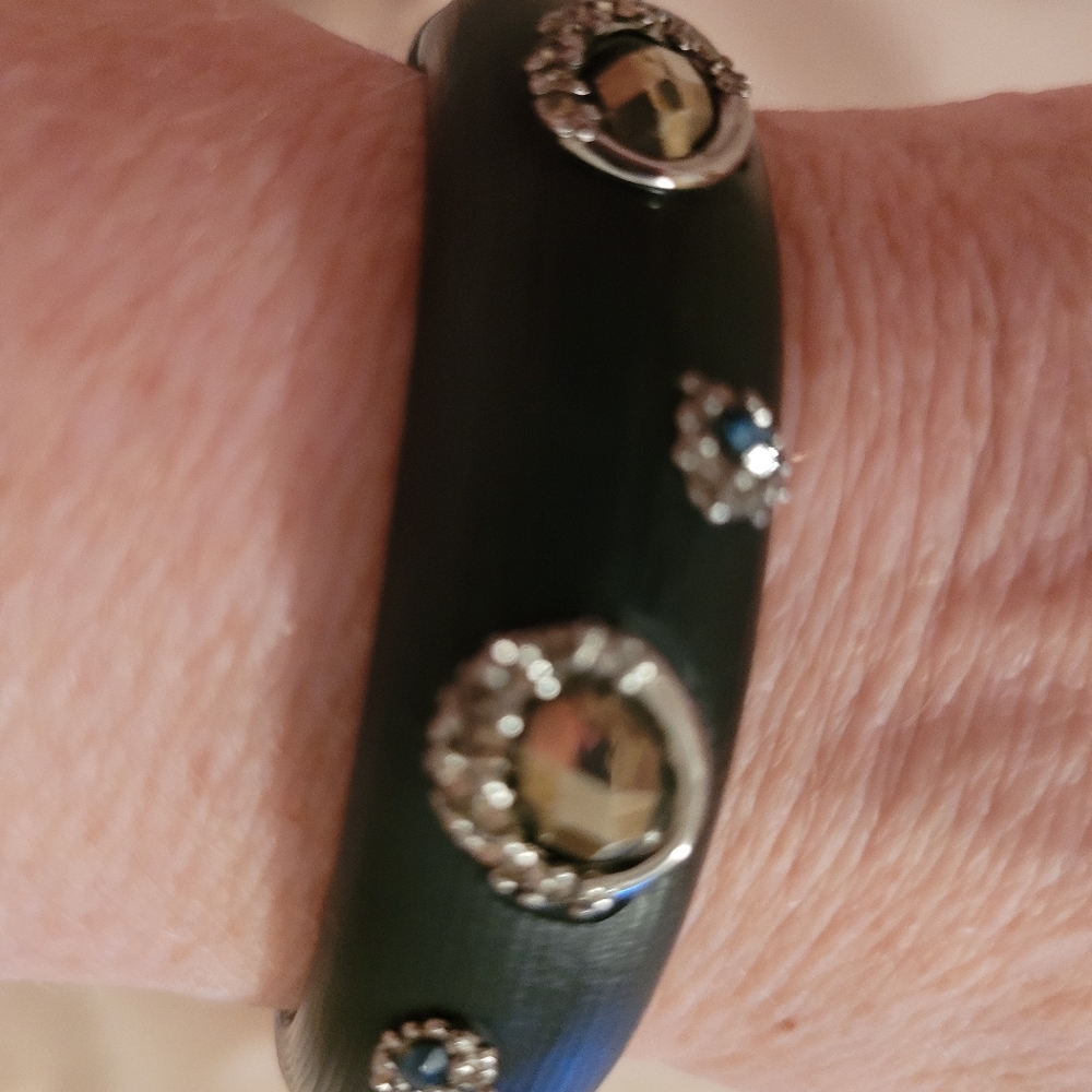 Alexis Bittar black hinged Bangle with stones and crystal accents